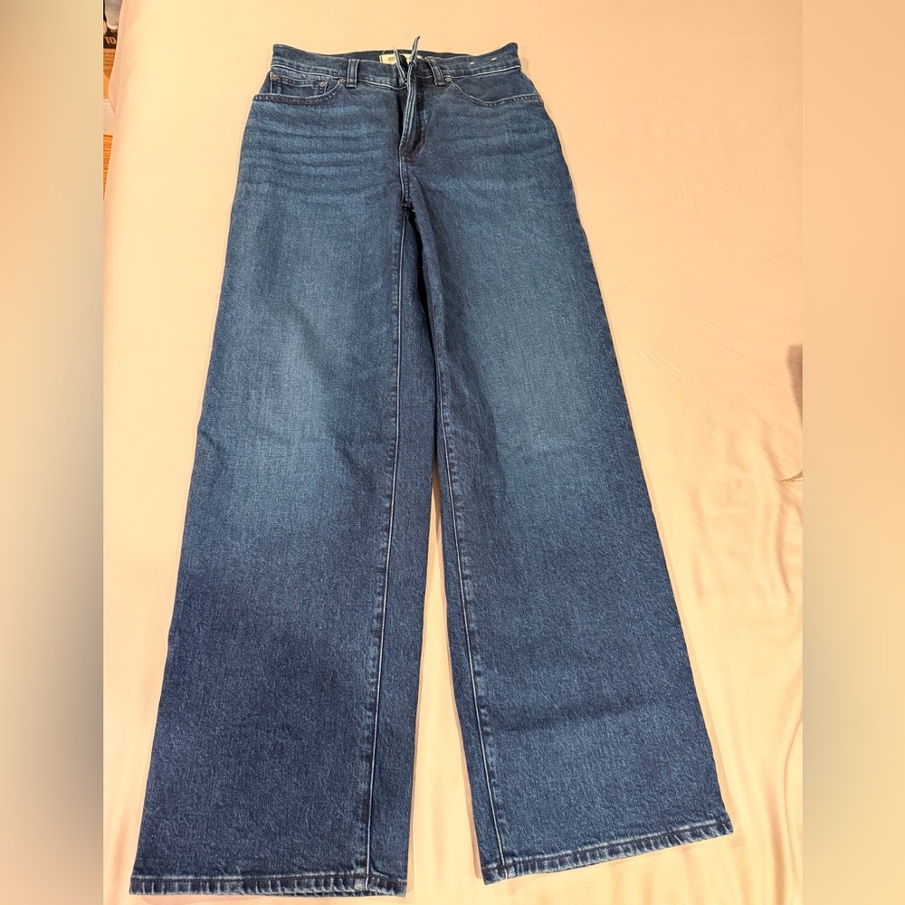 Madewell Wide Leg Flare Jeans in Medium Blue Denim